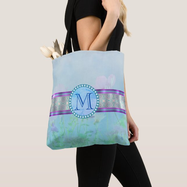 Pastellblauer Floral Monogramm Tasche (Von Nahem)