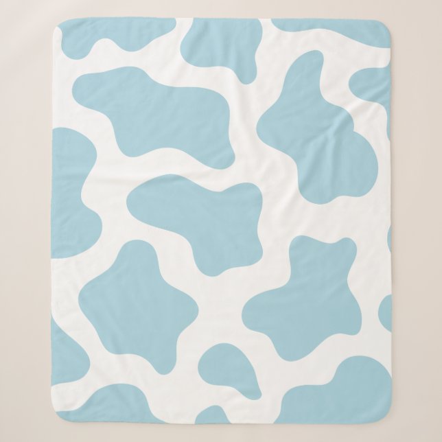 Pastellblauer Kuhdruck Kawaii Sherpadecke (Vorderseite)