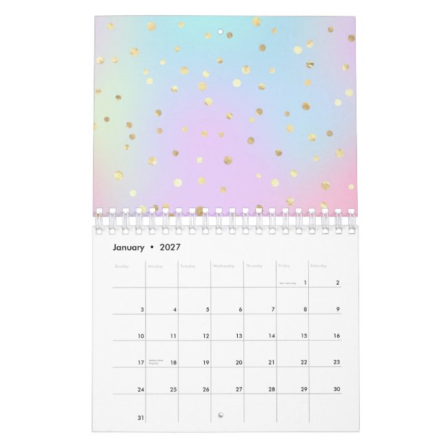 Pastellblauer Rosa Lila Goldene Punkte Kalender (Jan 2027)