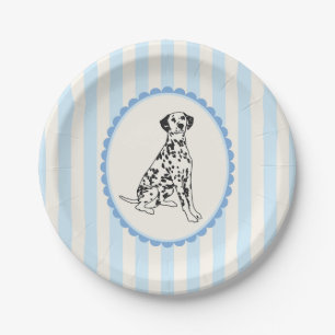 Pastellblauer Streifen und Dalmatiner Pappteller
