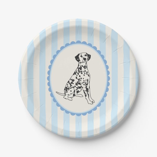 Pastellblauer Streifen und Dalmatiner Pappteller (Vorderseite)