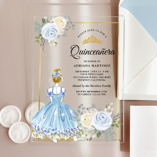 Pastellblaues Blumenkleid Prinzessin Gold Quincean Acryleinladungen