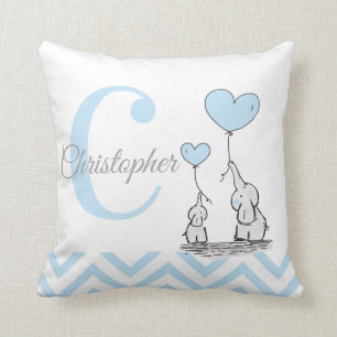 Pastellblaues Elefant Personalisiertes Baby-Jungen Kissen