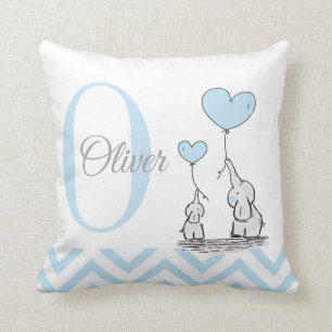 Pastellblaues Elefant Personalisiertes Baby-Jungen Kissen
