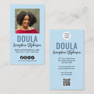 Pastellblaues Schriftlogo QR Code Foto DOULA Visitenkarte