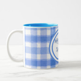 Pastellblaukariertes Maßgeschneidertes Zweifarbige Tasse