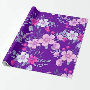 PastellBlumen-Blumendruck auf elegantem Lila Geschenkpapier