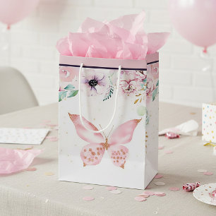 Pastellblumen und Schmetterling Mittlere Geschenktüte