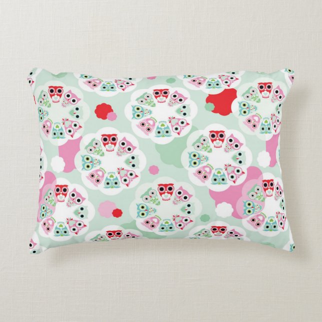 PastellBlumeneulen-Hintergrundmuster Zierkissen (Vorderseite)