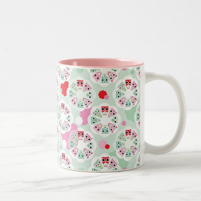 PastellBlumeneulen-Hintergrundmuster Zweifarbige Tasse (Rechts)