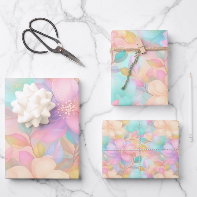 Pastellblumenmuster Geschenkpapier Set (Vorderseite)