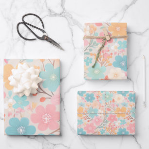 Pastellblumenmuster Geschenkpapier Set