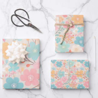 Pastellblumenmuster Geschenkpapier Set