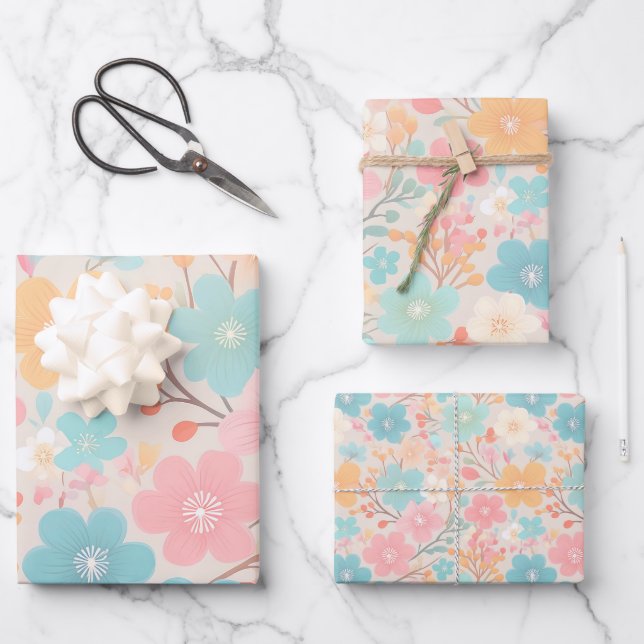 Pastellblumenmuster Geschenkpapier Set (Vorderseite)