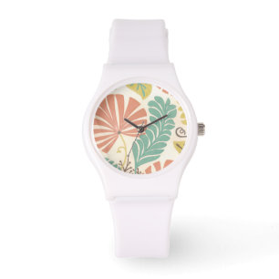 Pastellblumenreben und Blätter auf Armbanduhr
