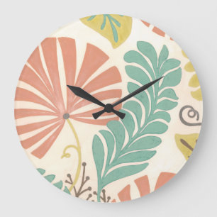 Pastellblumenreben und Blätter auf Große Wanduhr