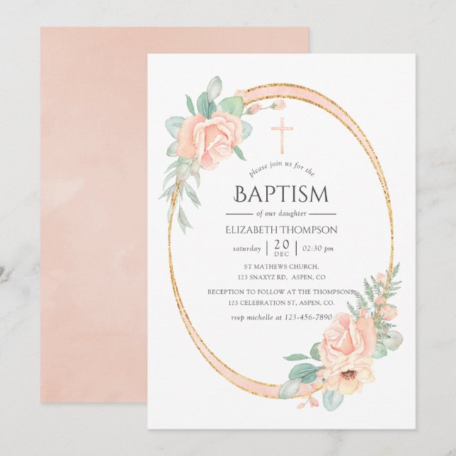 Pastellblush Geometrische Taufe Einladung (Vorne/Hinten)