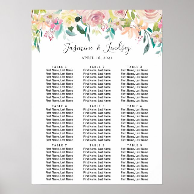 Pastellblüte 9 Tische Hochzeitstabelle Poster (Vorne)