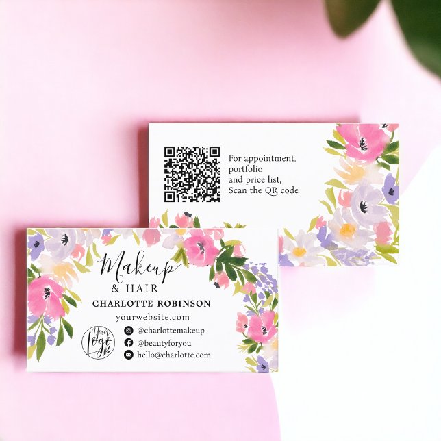 Pastellblütenhaare Blume Visitenkarte (Boho pastel wild flowers pastel floral makeup hair business card)
