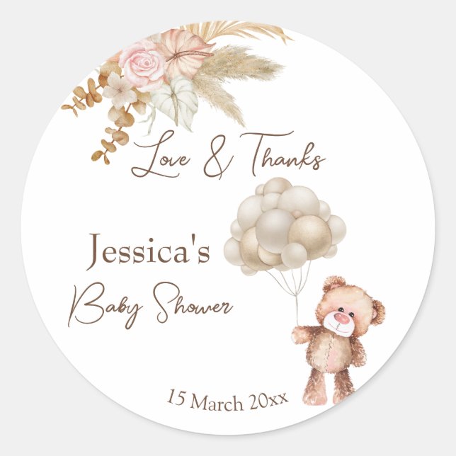 Pastellcreme, braun, boho getrocknete Blume Babydu Runder Aufkleber (Vorderseite)