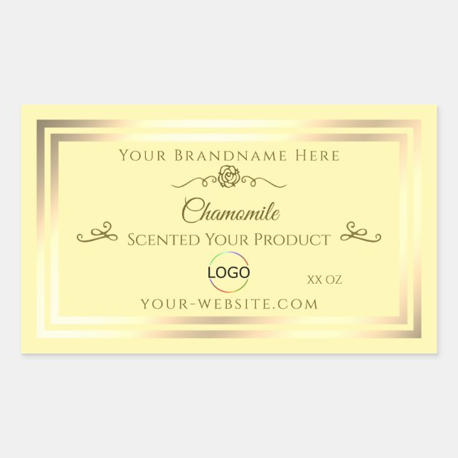 Pastellcreme-Etikett Gold-Rahmen mit Logo Rechteckiger Aufkleber (Vorderseite)