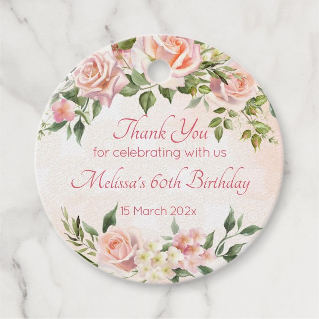 Pastellcreme Rosa Rosen personalisiert Geschenkanhänger (Vorderseite)