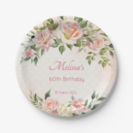 Pastellcreme Rosa Rosen personalisiert Pappteller
