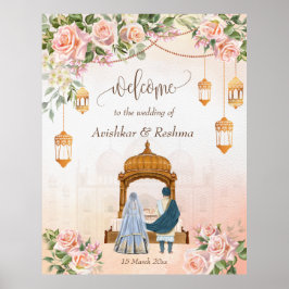 Pastellcreme Rosen mit marokkanischen Laternen Poster