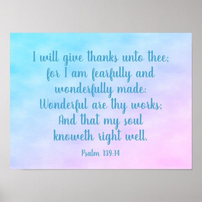 Pastelle Christlich Art Wunderbar Made Psalm 139 Poster (Vorne)