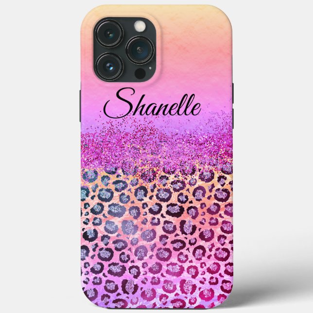 Pastelle Glittery Silver Leopard Personalisiert Case-Mate iPhone Hülle (Rückseite)