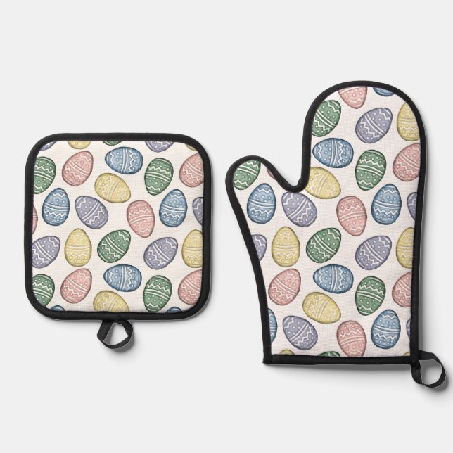 Pastelleier Ofenhandschuh & Topflappen-Set (Vorderseite)