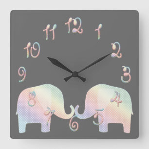 Pastellelefant Quadratische Wanduhr