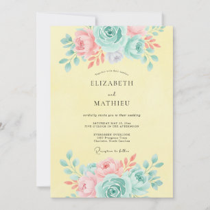 Pastellene Florale Hochzeitsromantik Einladung