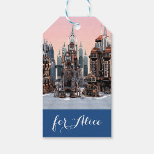 Pastellene futuristische Stadt Fantasy-Skyline-Kun Geschenkanhänger