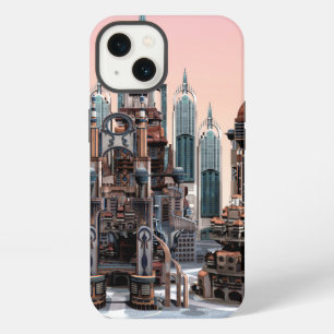 Pastellene futuristische Stadt Fantasy-Skyline-Kun iPhone Hülle