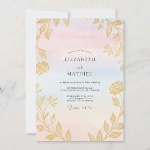 Pastellene Goldene Hochzeit mit Blättern Einladung