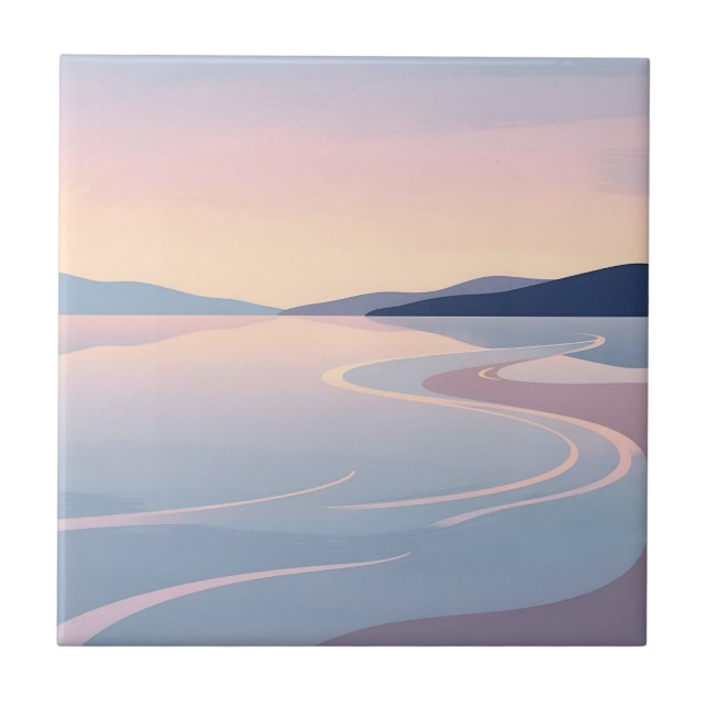 Pastellene Serenity Flusslandschaft Fliese (Vorderseite)