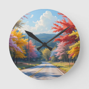 Pastellene Wasserfarbenlandschaft einer ländlichen Runde Wanduhr