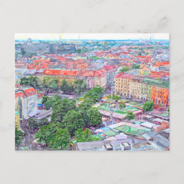 Pastellfarbe des Münchner Wiktualienmarkts. Postkarte (Vorderseite)