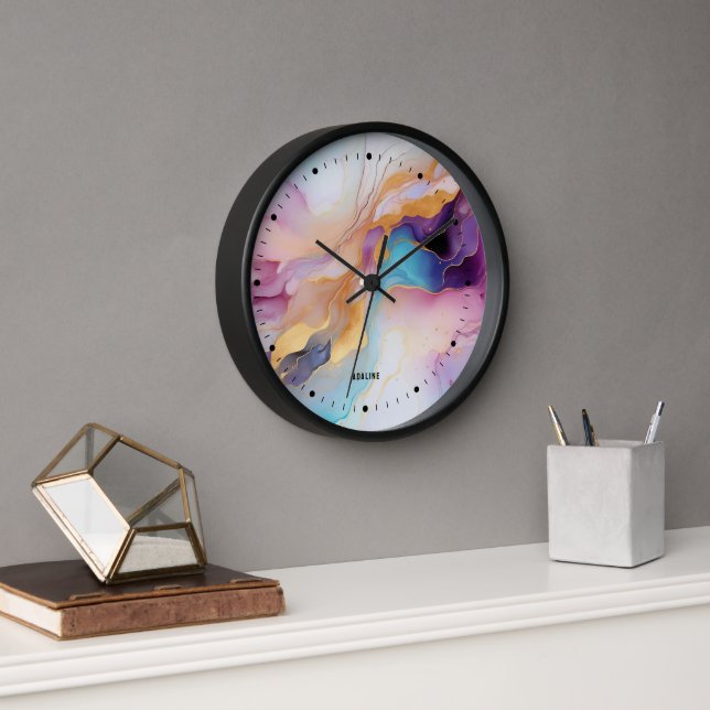 Pastellfarben abstrakt moderne Monogramm Uhr (Büro)
