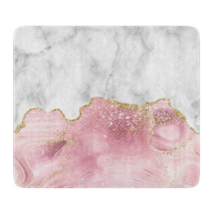 Pastellfarben aus weißem Marmor Rosa Agate Gold Gl Schneidebrett