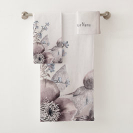 Pastellfarben Blau Beige Blume Badhandtuch Set