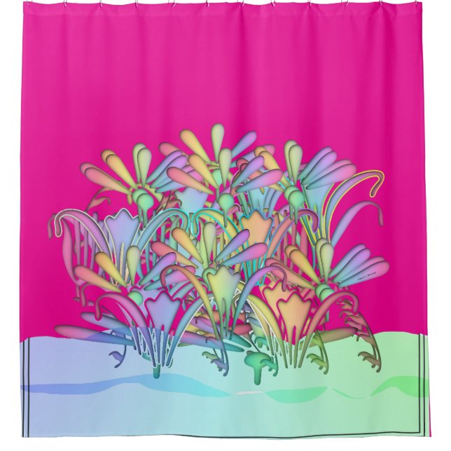 Pastellfarben Blume Heiß rosa Duschvorhang (Vorderseite)
