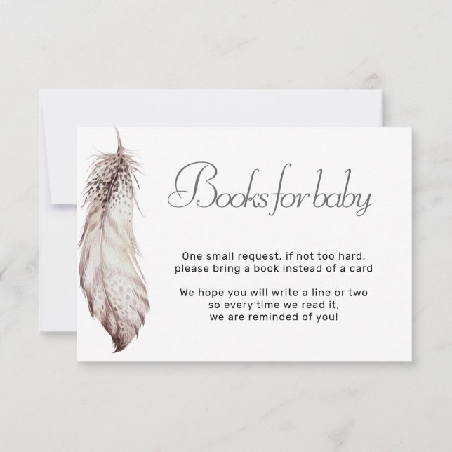Pastellfarben-Feather-Bücher für das Babygeschlech Einladung (Vorderseite)