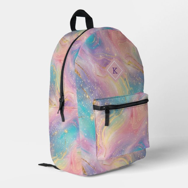 Pastellfarben gliteriges Muster Bedruckter Rucksack (Rückseitige Ecke links)