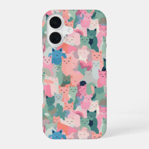 Pastellfarben Katzen Tarnung iPhone 16 Hülle