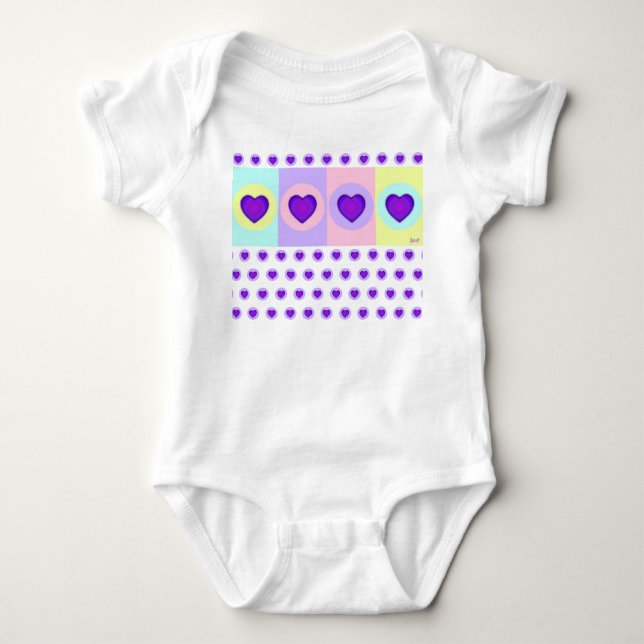 Pastellfarben & lila Herzen schlagen Baby Strampler (Vorderseite)