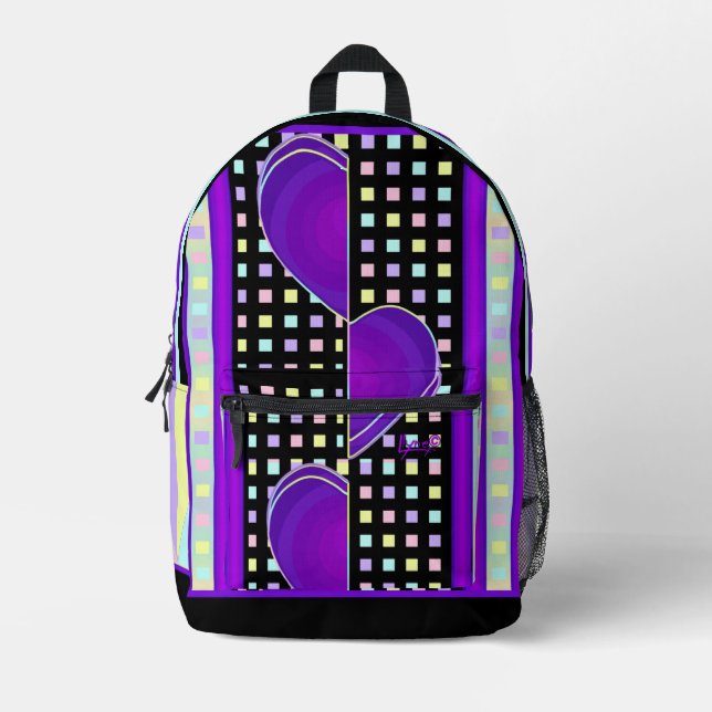 Pastellfarben & lila Herzen schlagen Bedruckter Rucksack (Vorderseite)
