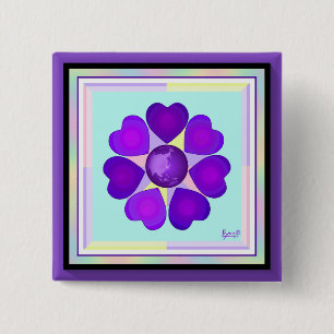 Pastellfarben & lila Herzen schlagen Button