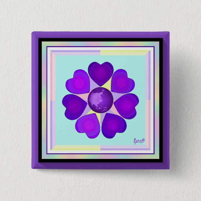 Pastellfarben & lila Herzen schlagen Button (Vorderseite)